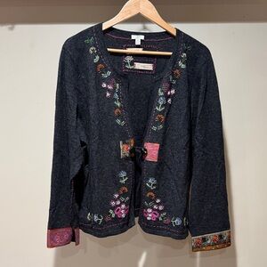 J. Jill Black Cardigan with Floral Embroidery